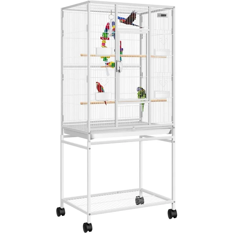 

54 Inch Wrought Iron Large Bird Flight Cage with Rolling Stand for African Grey Parrot Cockatiel Sun Parakeet Conure Lovebird