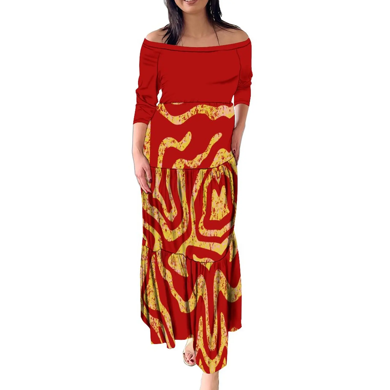 New Off Shoulder Ruffle Tiered Dress Custom Polynesian Tribal Pattern Maxi Dresses Women Three Quarter Sleeves Casual Dresses
New Off Shoulder Ruffle Tiered Dress Custom Polynesian Tribal Pattern Maxi Dresses Women Three Quarter Sleeves Casual Dresses