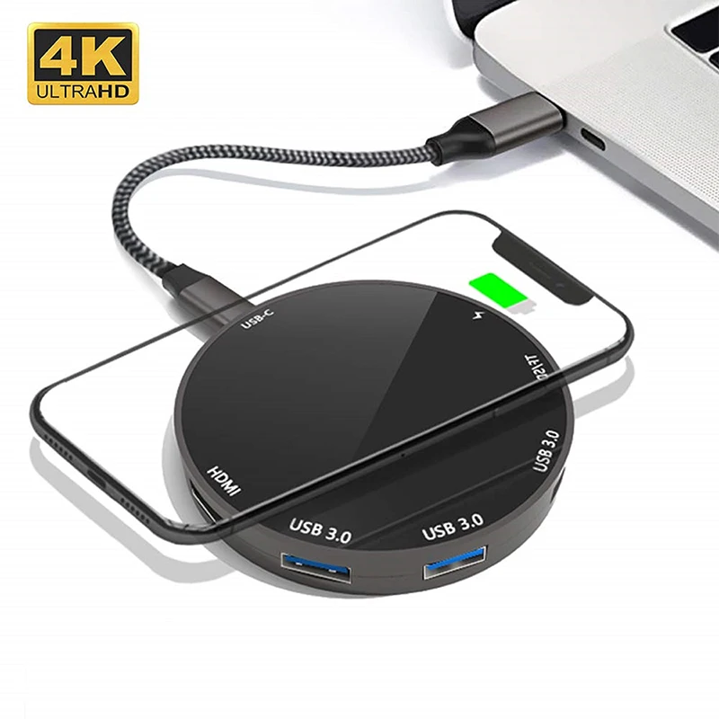 USB C Hub 9 in 1 Type-C Circular Wireless Charging Docking Station With 4K HDMI USB 3.0 Data PD Ports Splitter For Notebook
USB C Hub 9 in 1 Type-C Circular Wireless Charging Docking Station With 4K HDMI USB 3.0 Data PD Ports Splitter For Notebook