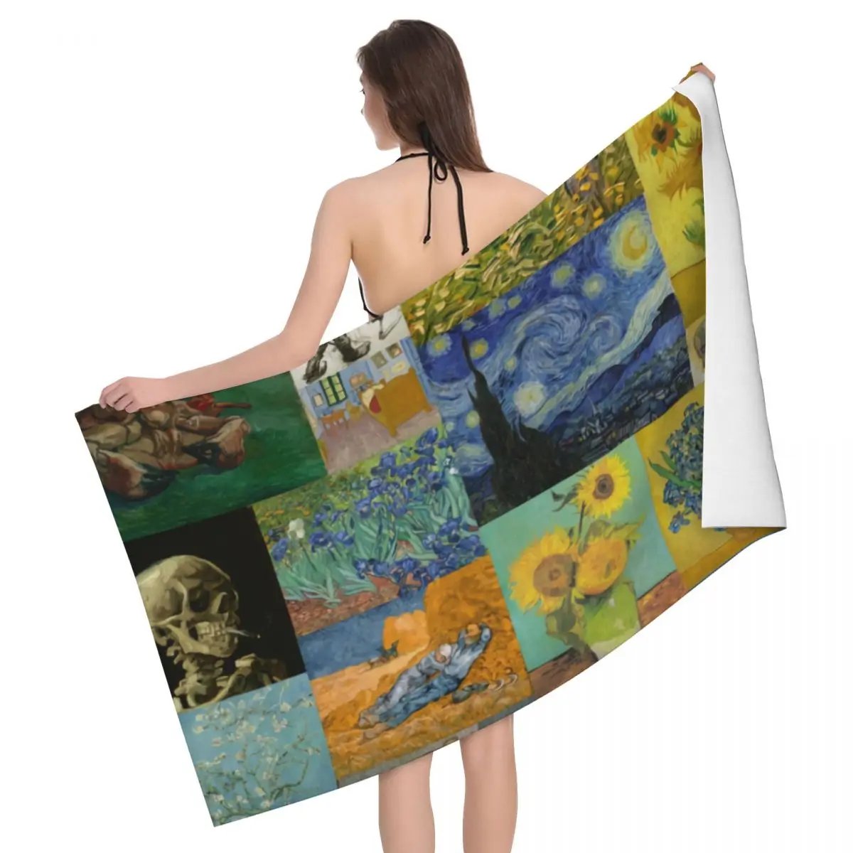 

Дышащее пляжное банное полотенце из микрофибры с коллажем Ван Гога, быстросохнущее полотенце для ванной комнаты с художественной росписью, полотенца для сауны