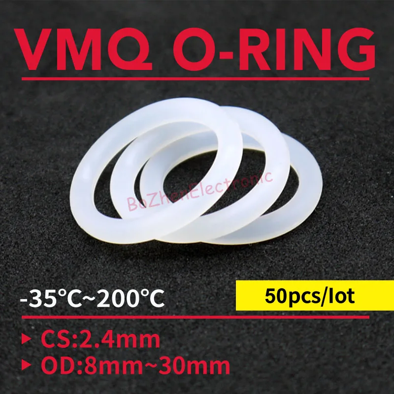50pcs VMQ O Ring Seal Gasket Thickness CS 2.4mm OD 8~30mm Silicone Rubber Insulated Waterproof Washer Round Shape White Nontoxi
50pcs VMQ O Ring Seal Gasket Thickness CS 2.4mm OD 8~30mm Silicone Rubber Insulated Waterproof Washer Round Shape White Nontoxi