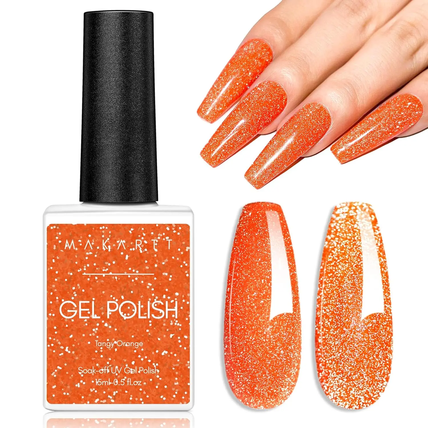 

Makartt Glitter Nail Polish Flash Diamond Orange Reflective Fall Nail Gel 15ML Soak Off UV LED Sparkly Shiny Gel Polish Manicure