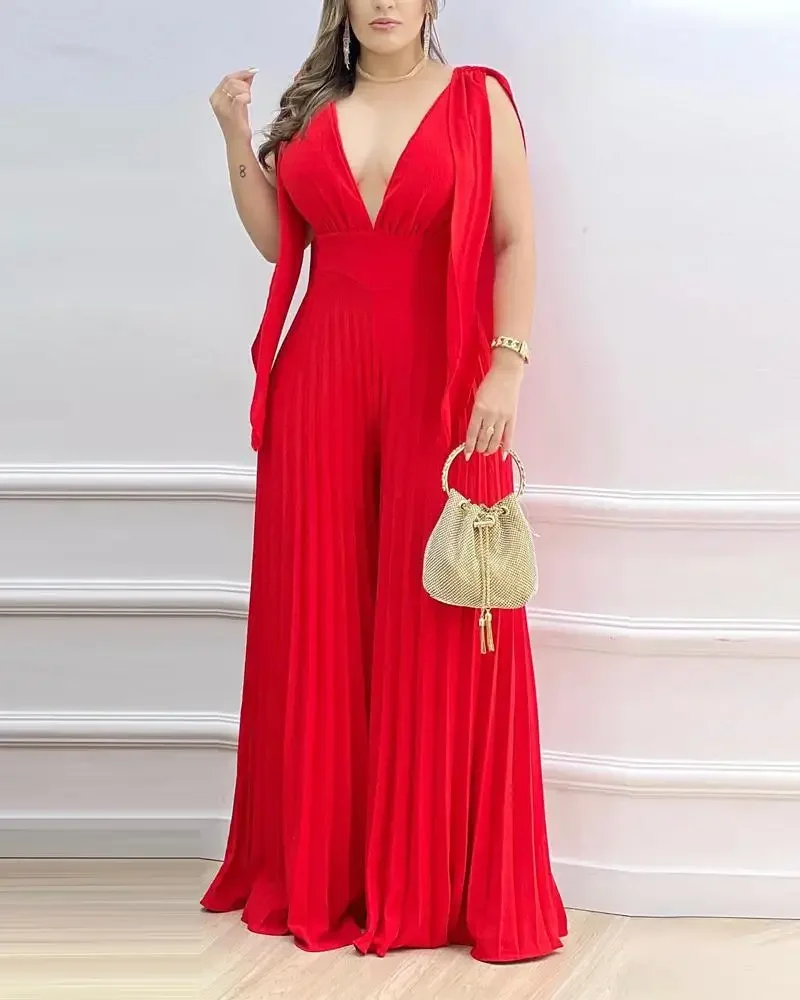 2023 African Clothes for Women Autumn African Sleeveless V-neck Black Red Yellow White Long Pleat Jumpsuit Overalls for Women
2023 African Clothes for Women Autumn African Sleeveless V-neck Black Red Yellow White Long Pleat Jumpsuit Overalls for Women