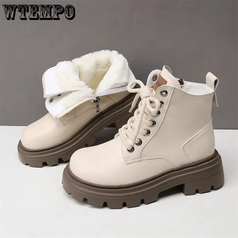 Motorcycle Boots Plush Warm Black Thick Sole Soft Leather Lace-up Women's PU Boots British Style New Fashion Autumn Winter
Motorcycle Boots Plush Warm Black Thick Sole Soft Leather Lace-up Women's PU Boots British Style New Fashion Autumn Winter