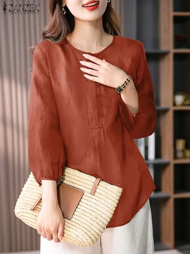 Women Vintage Summer Blouse Fashion Solid Shirt ZANZEA Casual O Neck 3/4 Sleeve Loose Work Tops Tunic Femininas Holiday Blusas
Women Vintage Summer Blouse Fashion Solid Shirt ZANZEA Casual O Neck 3/4 Sleeve Loose Work Tops Tunic Femininas Holiday Blusas