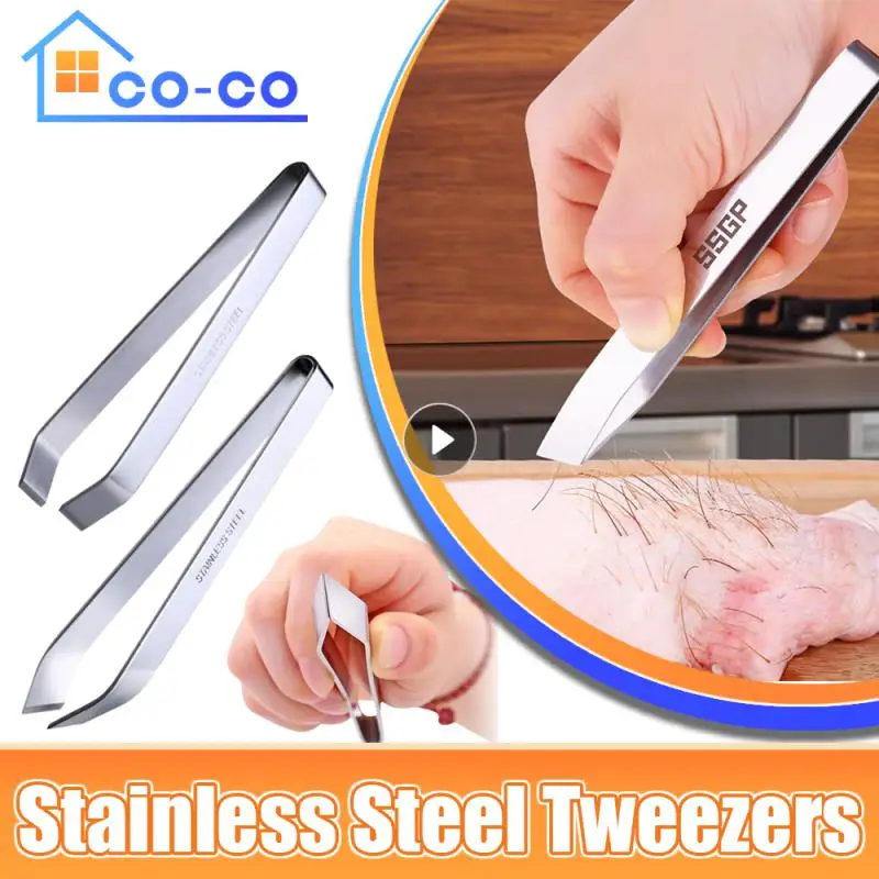 

2pcs Fish Bone Tweezers Stainless Steel Flat and Slant Tweezers Pliers Remover Tools (4.6") Kitchen Gadgets Tools Accessories