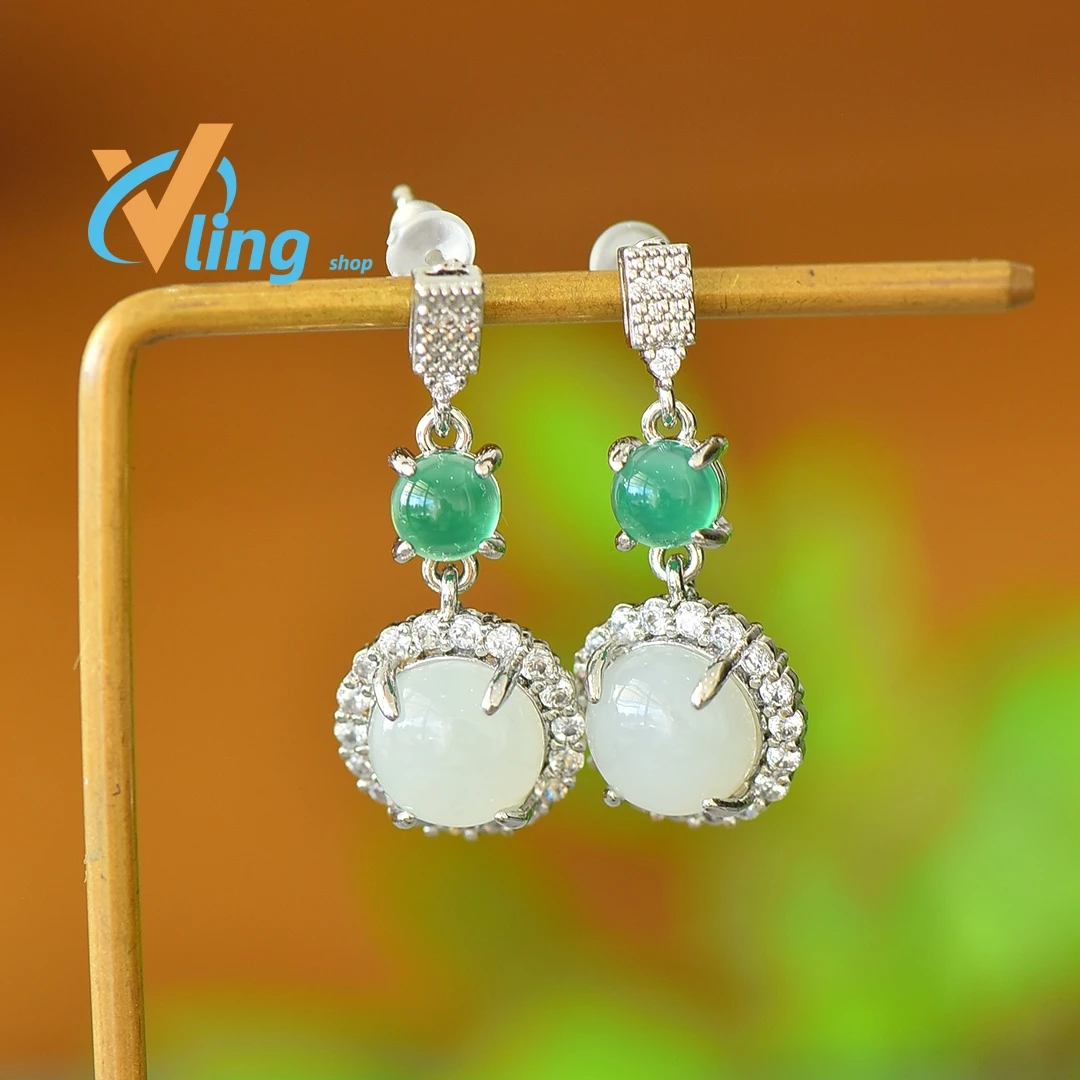 

Unique Temperament Advanced Earrings Copper Inlaid Exquisite Fashion Earrings Personality Trend Hotan Jade