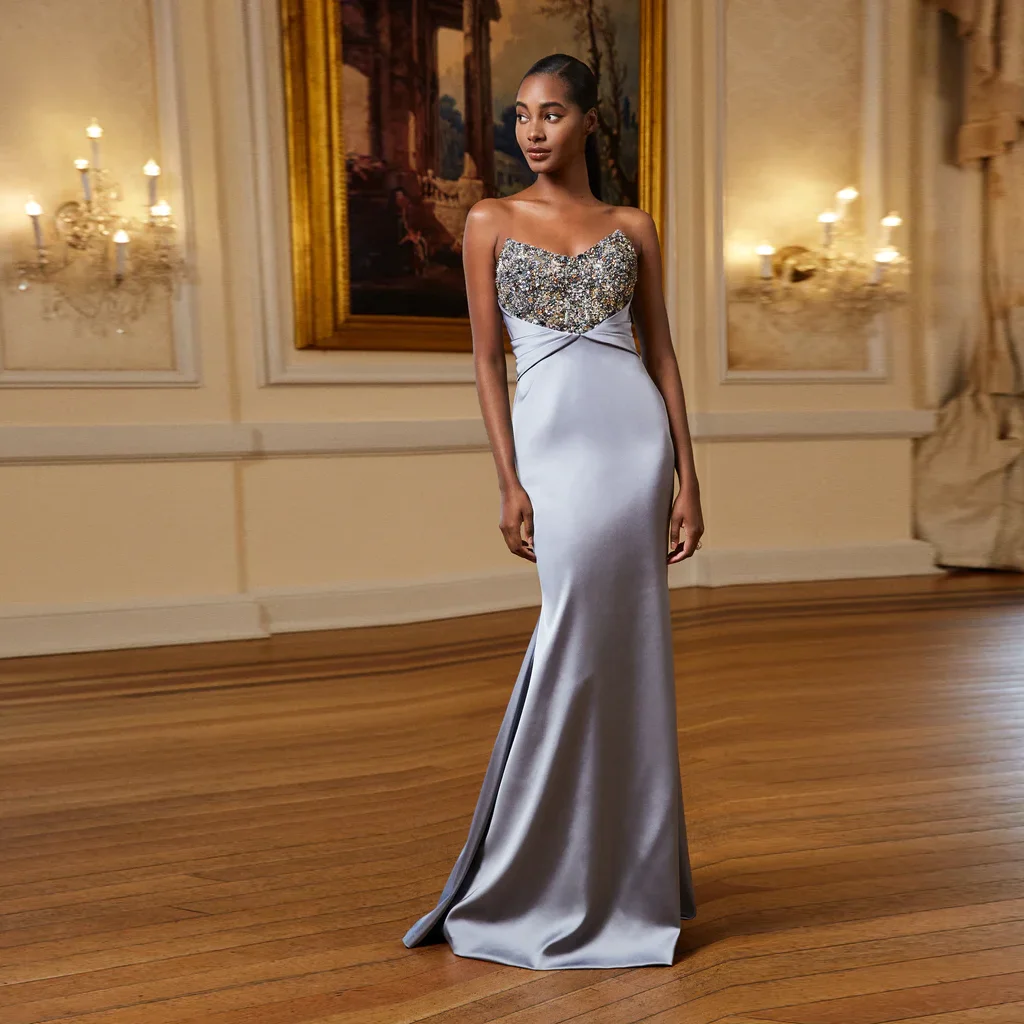 Женское длинное атласное платье-русалка, серебристое платье с бусинами и открытыми плечами, платье для выпускного вечера, 2024
Женское длинное атласное платье-русалка, серебристое платье с бусинами и открытыми плечами, платье для выпускного вечера, 2024