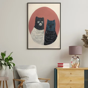 마스크 인쇄 캔버스 페인팅 포스터 고양이, 미니멀리스트 북유럽 벽 예술, 재미있는 도둑 동물 사진, 보육 거실 홈 장식