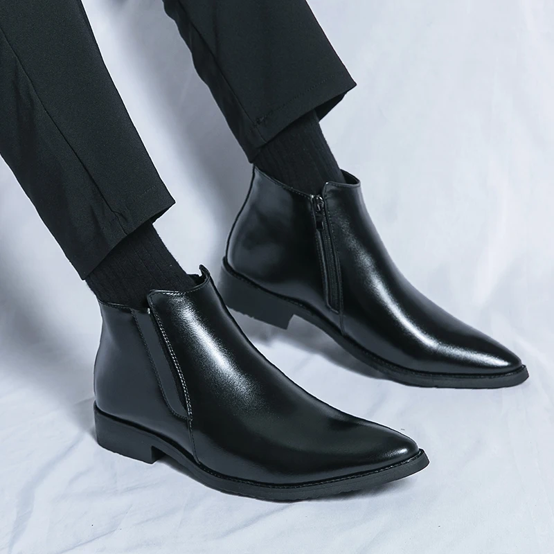 

Chelsea Shoes Men Boots slip on zips Black Casual Leather Shoes 2024 new British Style Ankle Boots men black male Chelsea boots