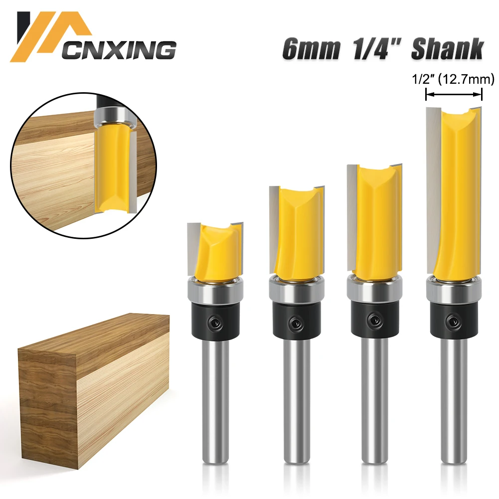 

6mm/6.35mm Shank Flush Trim Router Bit Blade Template Pattern Bit Bearing 1/2" Straight End Mill For Woodworking Dia 12.7mm