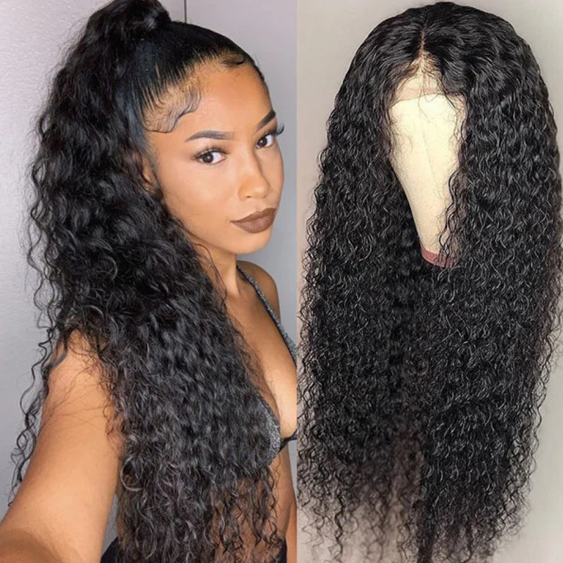 

13x4 Kinky Curly Lace Front Human Hair Wigs For Black Women Brazilian Transparent Lace Frontal Wig 180% Density Water Wave Wig