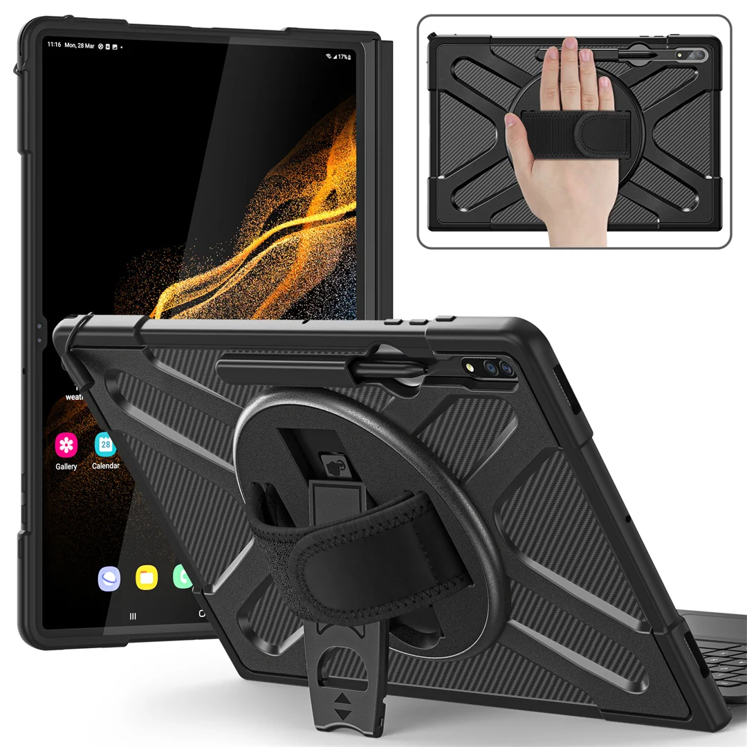 

3 Layer Protection Cover For Samsung Galaxy Tab S8 Ultra 14.6 SM X900 X906 Case Silicon PC Stand Tablet Shell Funda + Pen Slot