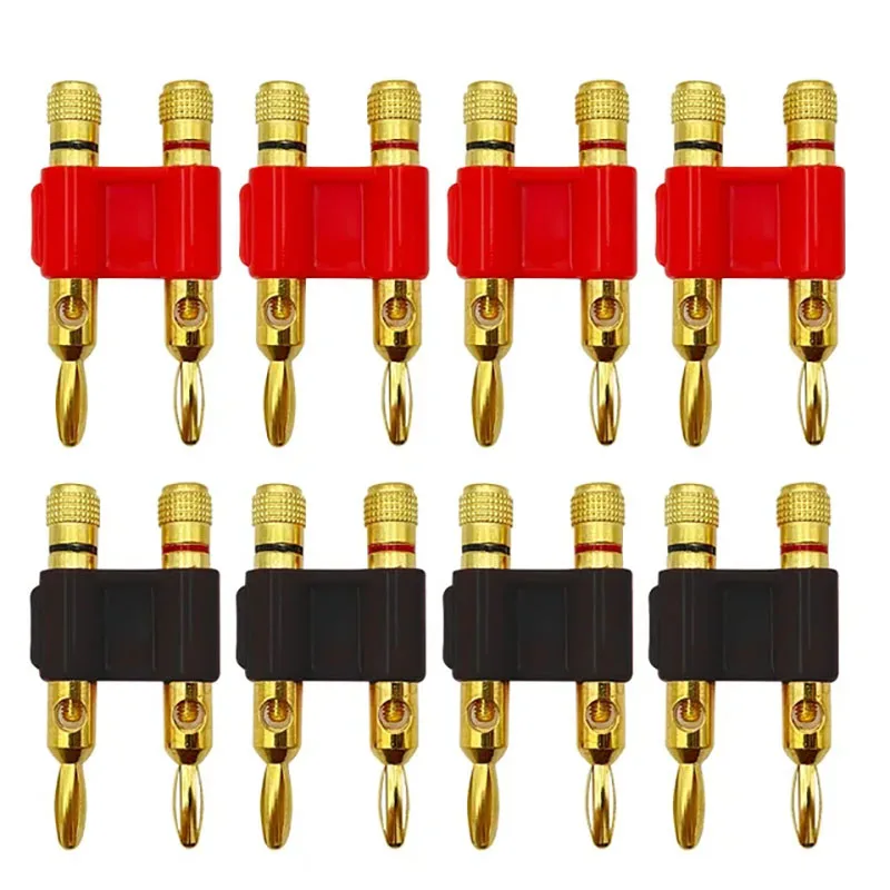 

8PCS/Gold Connector Stackable 4mm High Quality Double Row Banana Plug Twin Speaker Loudspeaker Two-position Audio Plug