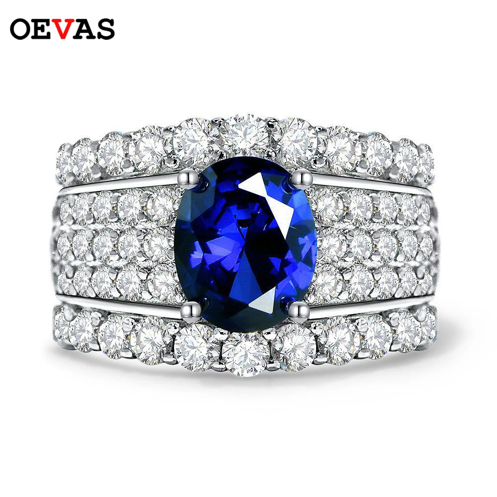 

OEVAS 100% 925 Sterling Silver Ring 2 Carat High Carbon Diamond 7*9mm Created Emerald Ring For Women Luxury Fine Jewelry Gift