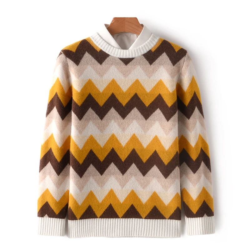 

MVLYFLRT 100% Merino Wool Men's Sweater Pullover Contrast Casual Knitting Jumper Thickened Autumn Winter MV-903