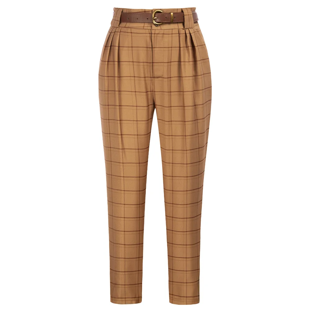 Belle Poque Women Vintage Pleated Cropped Pants With Belt Plaid Elastic High Waist Trousers Casual Business Work Trouser Pants
Belle Poque Women Vintage Pleated Cropped Pants With Belt Plaid Elastic High Waist Trousers Casual Business Work Trouser Pants