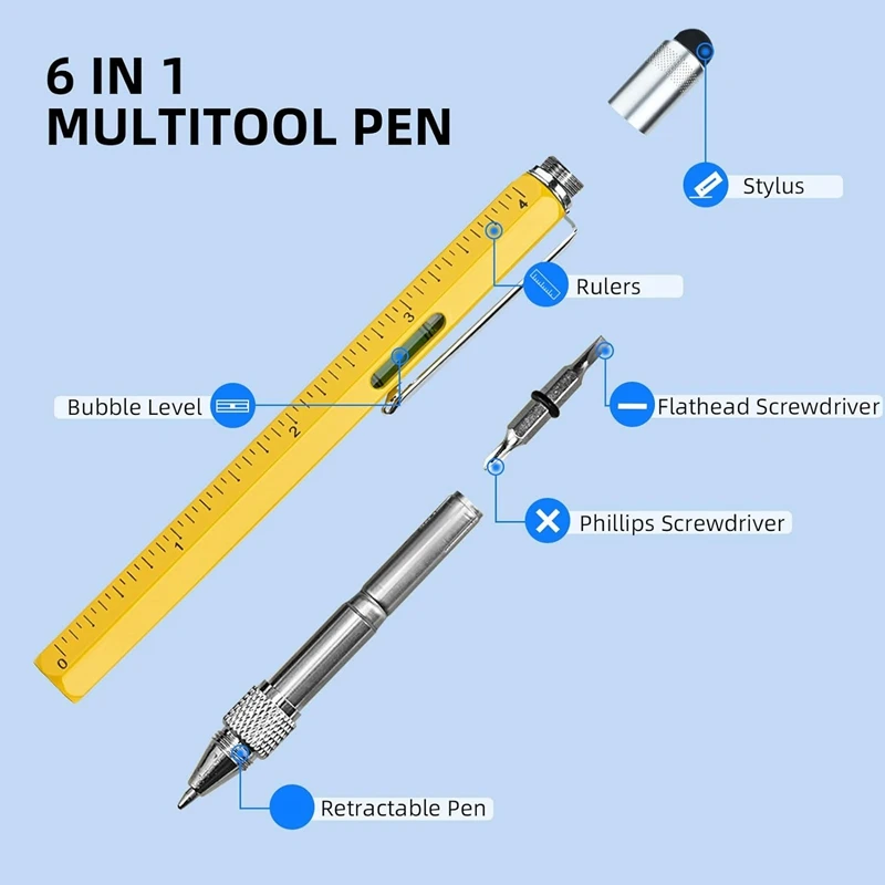 

Multitool Pen Cool Gadgets, Novelty Pen With Stylus, Level, Rulers, Screwdrivers, Birthday Gifts For Dad Husband Easy Install