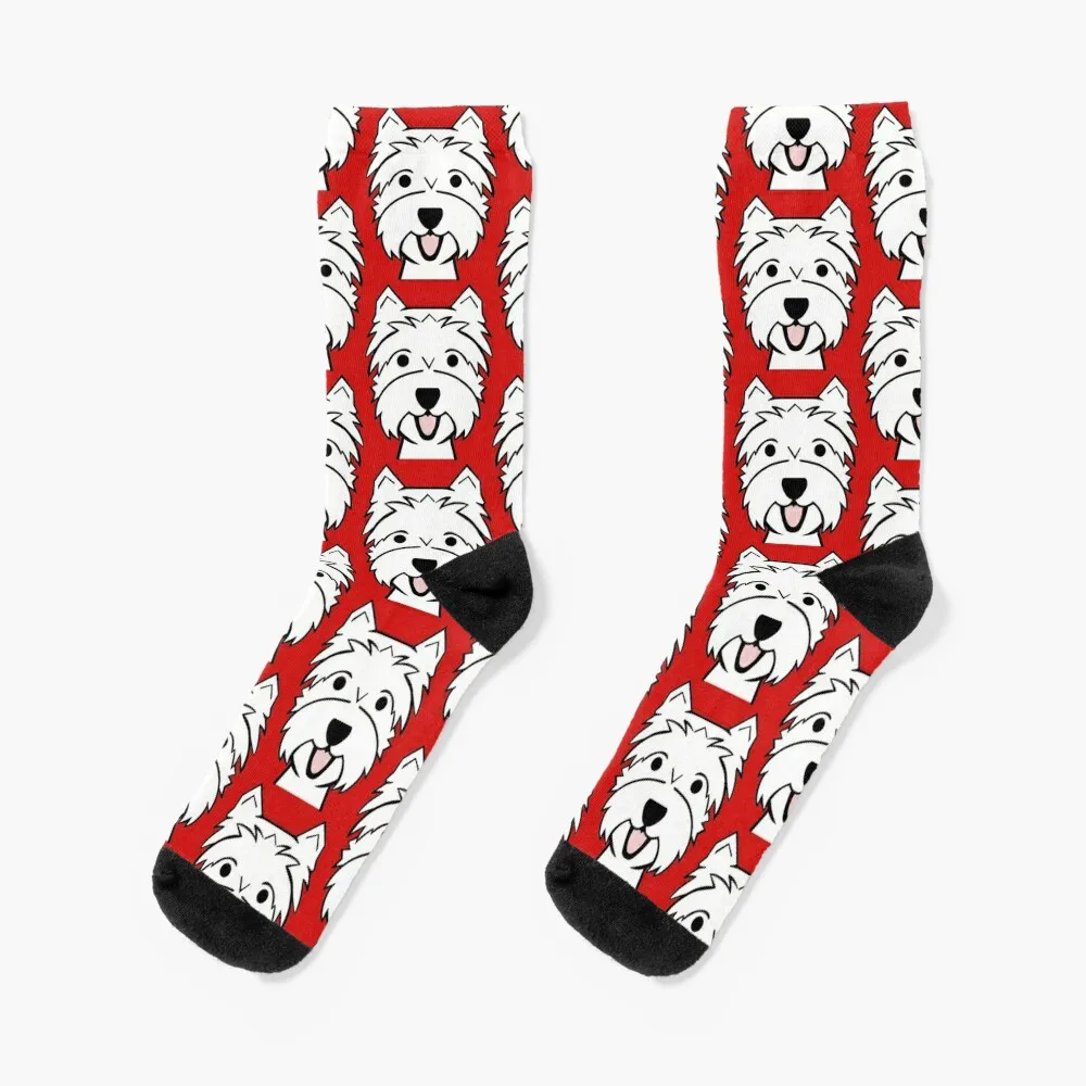 

West Highland Terrier - Westies - Westie dogs - red background Westie dog breed Socks Wholesale Men Socks Luxury Brand Women's
