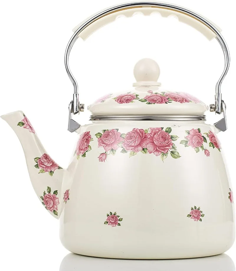 

Фарфоровый большой чайник с эмалью, цветной чайник 3,3 л, цветочный керамический чайник для варочной панели, Классический ретро дизайн, кувшин для воды