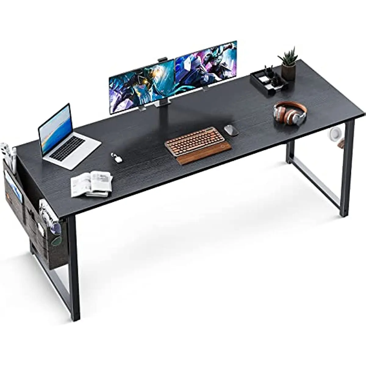 

63 inch Super Large Computer Writing Desk Gaming Sturdy Home Office Desk, Work Desk with A Storage Bag and Headphone Hook, Black