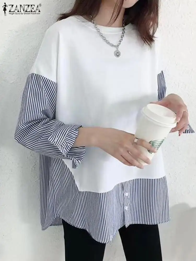ZANZEA Fashion Women Striped Patchwork Blouse Autumn O Neck Long Sleeve Loose Shirt Female Casual Holiday Tops Oversize Blusas
ZANZEA Fashion Women Striped Patchwork Blouse Autumn O Neck Long Sleeve Loose Shirt Female Casual Holiday Tops Oversize Blusas