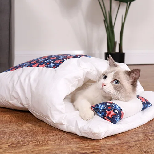 

Японская кровать для кошек, теплый спальный мешок для глубокого сна, зимняя Съемная кровать для домашних животных, Лежанка для кошек и собак, подушка с подушкой