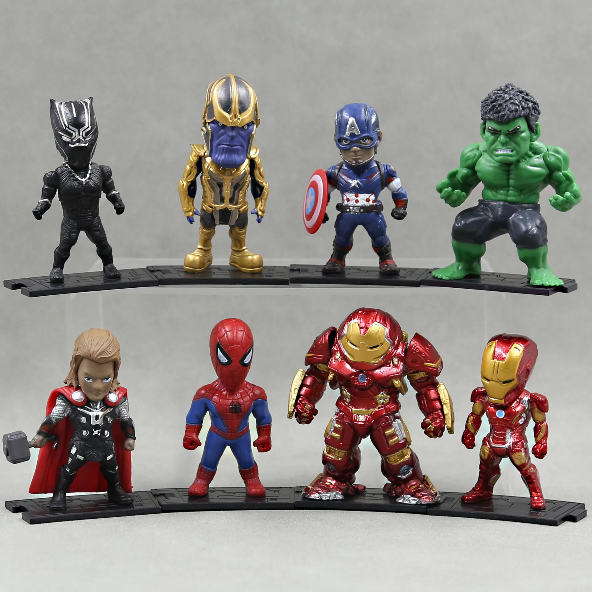 

Hot Toys 8pcs/set Marvel Avengers Black Panther Thanos Ironman Spiderman Captain American Hulk anime Figure Model fans gifts