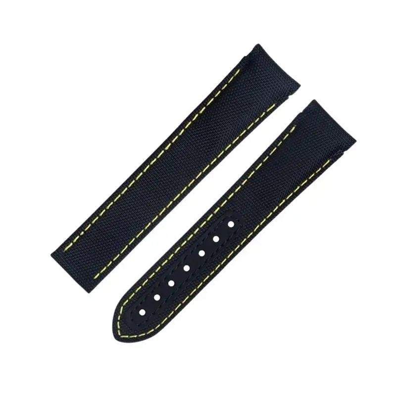 

PCAVO For Omega Strap AT150 Seamaster 300 Planet Ocean De Ville Speedmaster Curved End Watch Band 20mm Black Yellow Line High