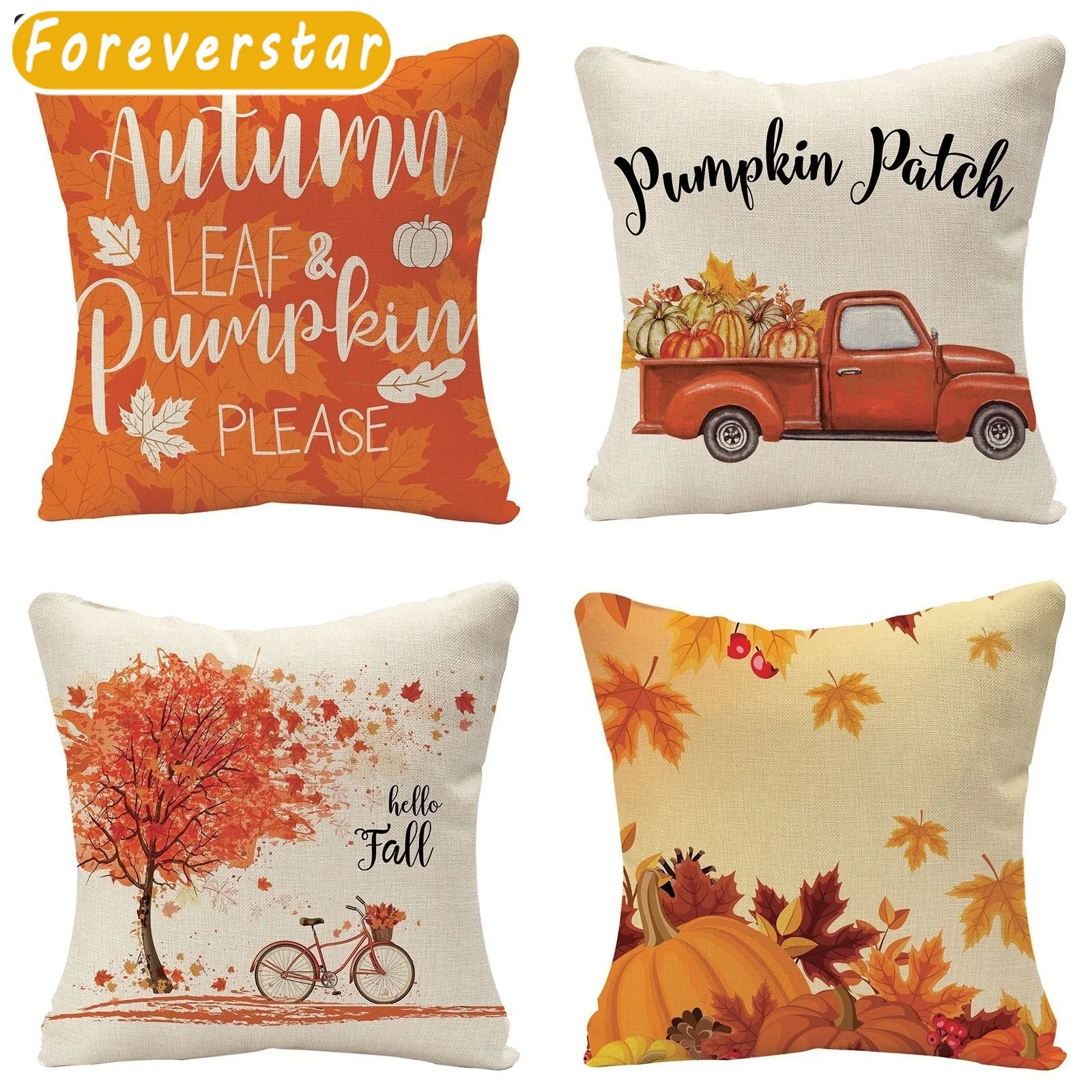 

Thanksgiving Autumn Farm Maple Leaf Pillow Case Pumpkin Truck Harvest Antique Sofa Art Deco Cushion Cover 45x45cm Funda Cojin