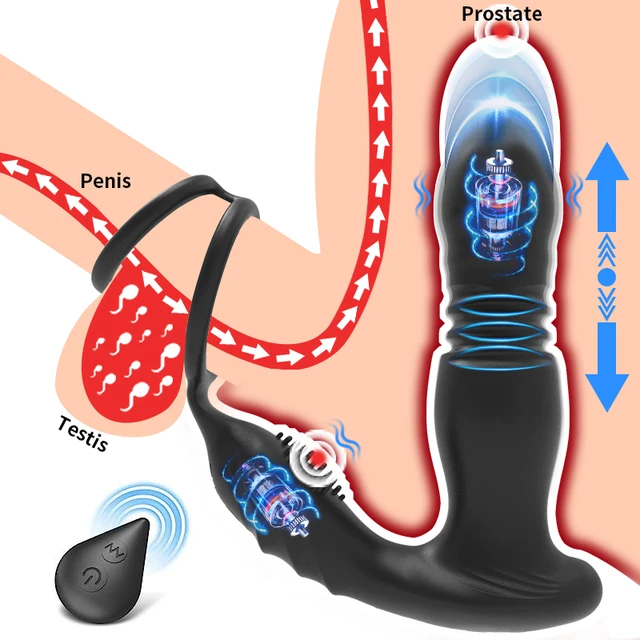 Vibromasseur anal télescopique télécommandé pour hommes, masseur de prostate, gode, plug anal, éjaculation retardée, anneau pénien, jouets sexuels pour adultes de 18 ans 1