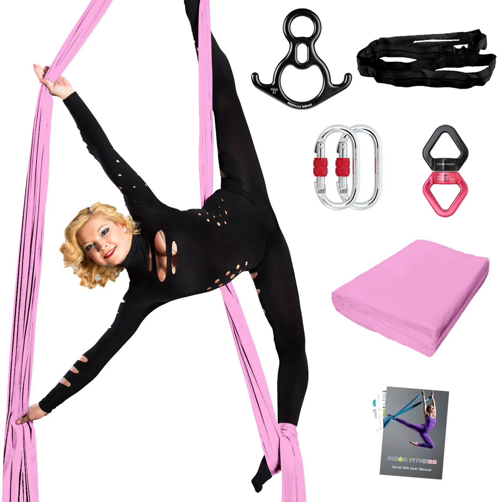 

PRIOR FITNESS 9m Aerial Silk Set 40D Nylon Fabric Hammock Set with Hardware and Guides for All Levels of Aerial Yoga Pra