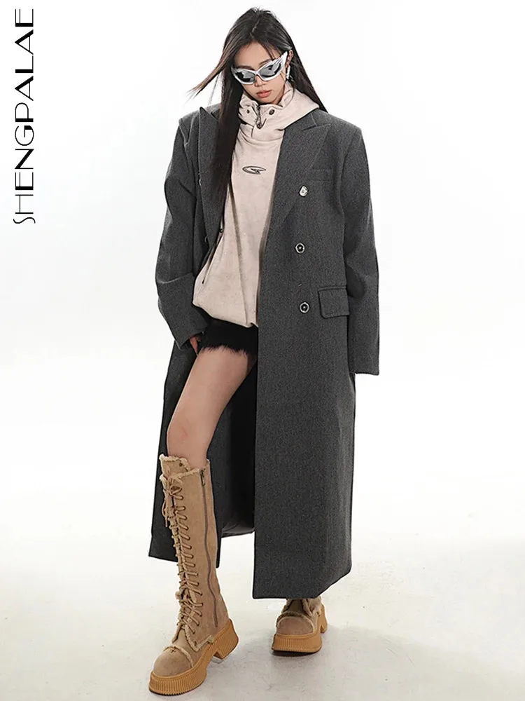 SHENGPALAE Notched Collar Woolen Coat For Women Winter 2023 New Solid Color Double Breasted Straight Blends Jacket Female 5R8228
SHENGPALAE Notched Collar Woolen Coat For Women Winter 2023 New Solid Color Double Breasted Straight Blends Jacket Female 5R8228
