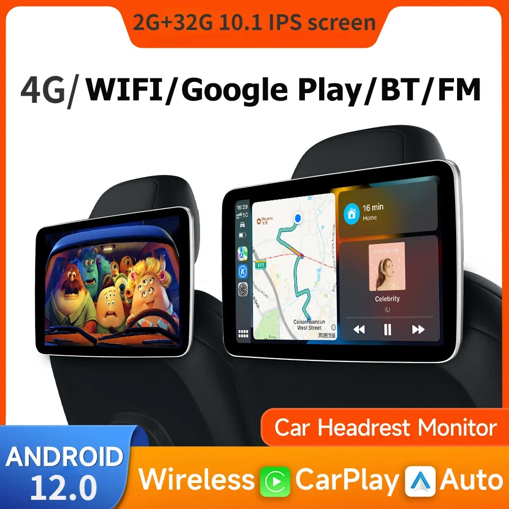 

10.1 inch Headrest Monitor Display IPS Android 12.0 2G+32G Tablet Touch Screen For Car Rear Seat Player Online Video Play Store