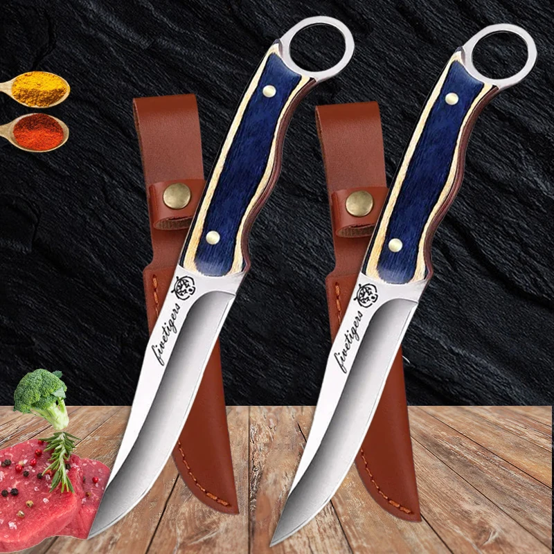 

Wooden Hanlde Small Paring Knife Utility Slicing Peeling Knife Cleaver Perfect for Meat & Fruit Cutting BBQ Steak Knives