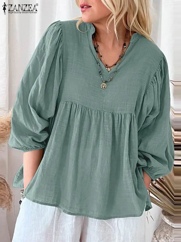 ZANZEA 2023 Vintage Tunic Ruffled Blouse Women Fashion 3/4 Puff Sleeve Casual Tops Autumn V-neck Loose Solid Color Blusas Femme
ZANZEA 2023 Vintage Tunic Ruffled Blouse Women Fashion 3/4 Puff Sleeve Casual Tops Autumn V-neck Loose Solid Color Blusas Femme