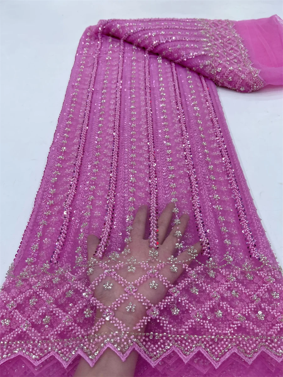 

Африканская кружевная ткань с блестками 2024, высококачественное кружево, нигерийский французский тюль, кружевные ткани с бисером для шитья свадебных платьев