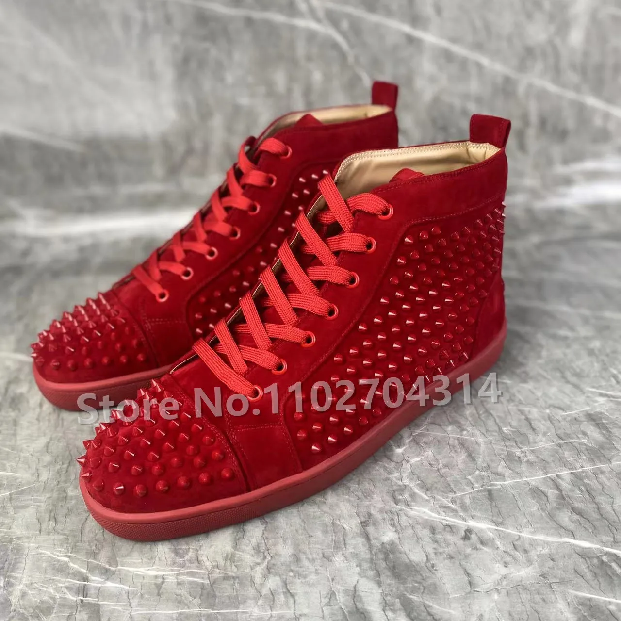 

Red Round Toe Chunky Bottom Lace-Up Men's Shoes Fashion Rivet Genuine Leather Breathable Male Ankle Short Boots Gentleman Flats