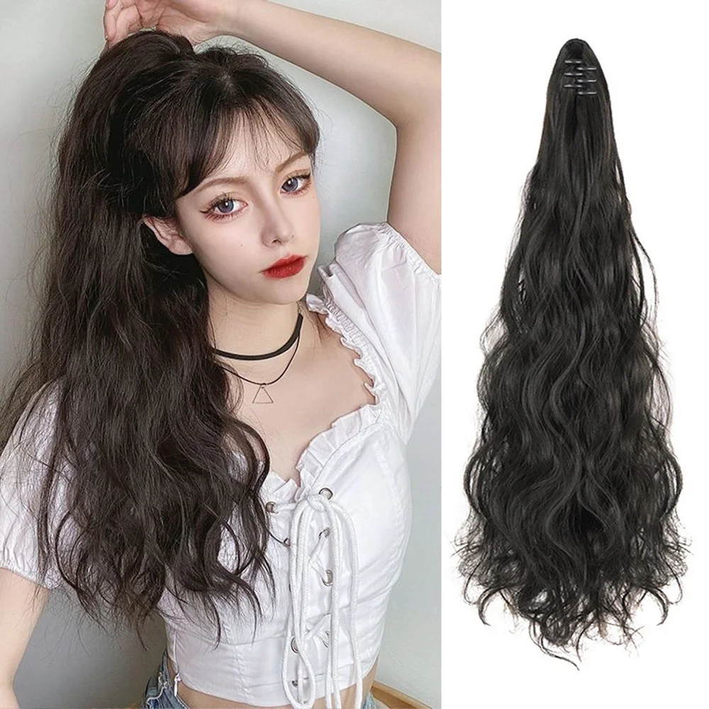 

Fashion 35-50cm Long Curly Wig Natural Women Hair Wig Claw Clip Ponytail Synthetic Hair Extensions Wig Hairpiece with Clip for w