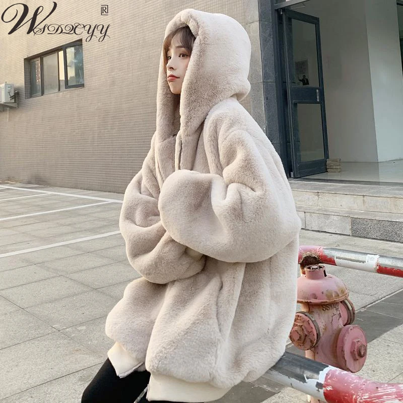 Korean Faux Rabbit Fur Hooded Jacket Women Winter Fake Fur Coat Plus Size Warm Zipper Flurry Overcoat Casual Thick Plush Outwear
Korean Faux Rabbit Fur Hooded Jacket Women Winter Fake Fur Coat Plus Size Warm Zipper Flurry Overcoat Casual Thick Plush Outwear