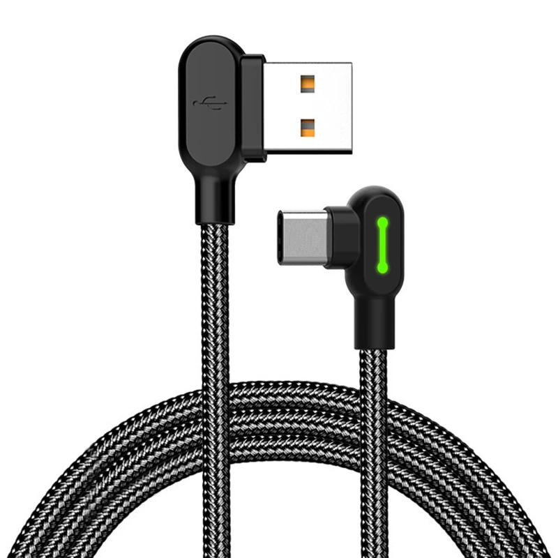 

Кабель USB Тип C для Huawei Xiao mi Realme Samsung, зарядное устройство для телефона, светодиодный шнур для передачи данных, коленчатый провод, 3A QC 3,0, быстрая зарядка