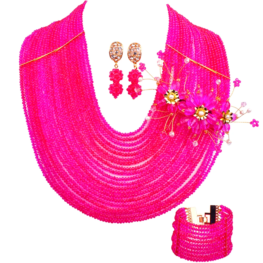 Fuchsia Pink 20 Rows 4mm Crystal African Beads Jewelry Set for Women
Fuchsia Pink 20 Rows 4mm Crystal African Beads Jewelry Set for Women