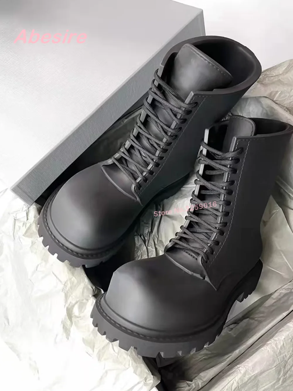 

Thick Soled Rain Boots 2024 New Men's and Women's Big Toe Boots Chelsea Short Booties Black Cross Tied Lace Up Casual Shoes Sexy