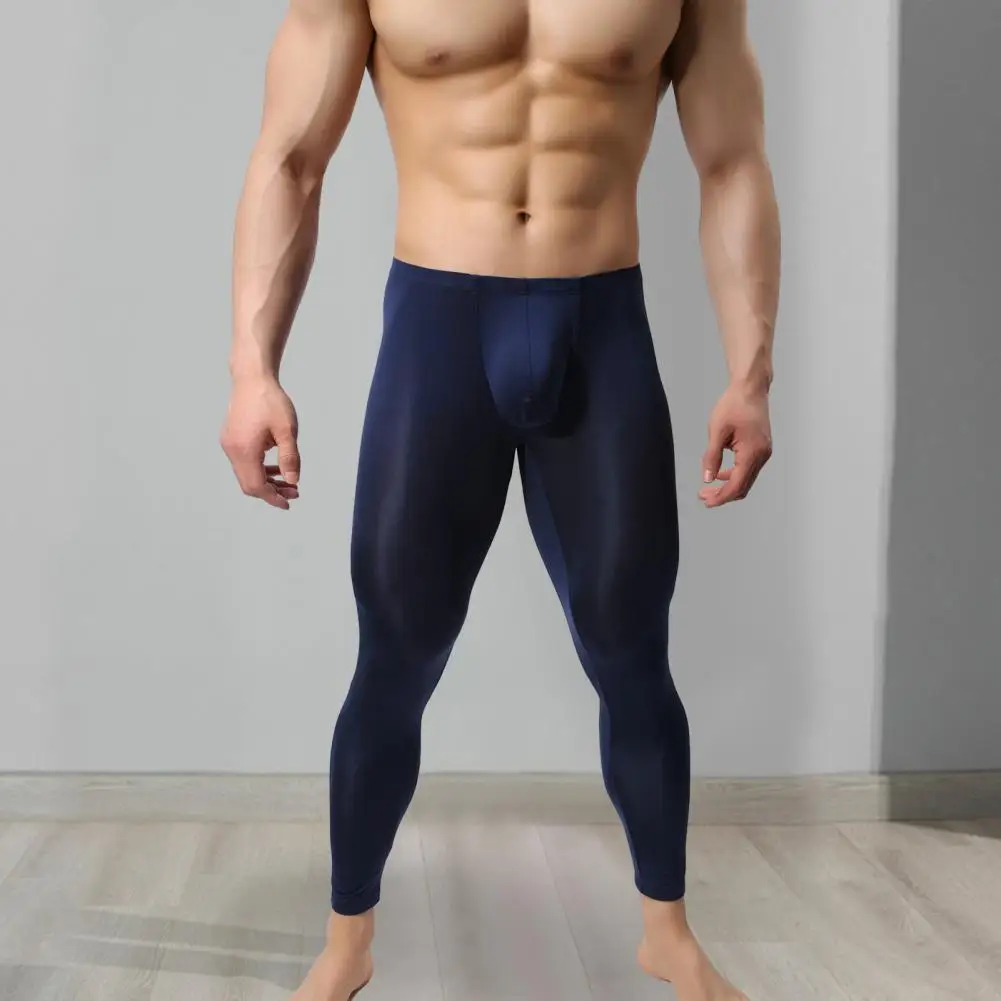 

Ультратонкие мужские штаны, ультратонкие эластичные кальсоны с U-образным мешочком, мягкие леггинсы со средней талией, нижнее белье для дома, просвечивающее белье