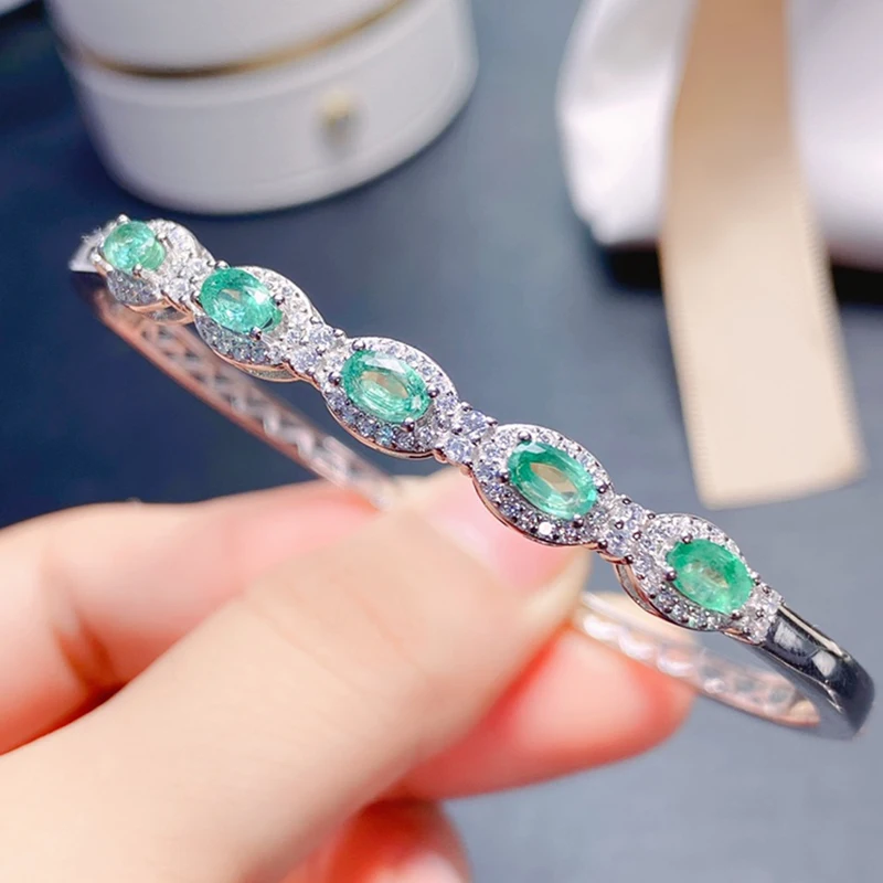 

Natural Emerald Bracelet for women silver 925 jewelry luxury gem stones 18k gold plated free shiping items