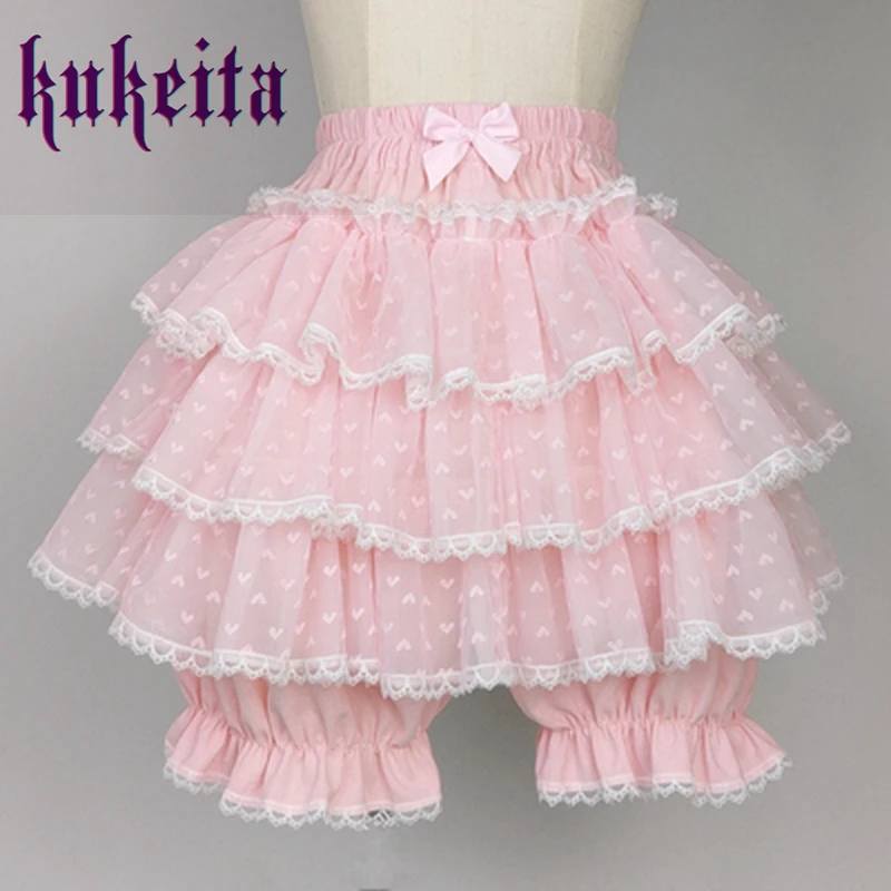 

Harajuku Y2k Pink Kawaii Pumpkin Shorts Japanese Cute Lace Bow Lolita Safety Short Pants JK Sweet Victorian Bloomers