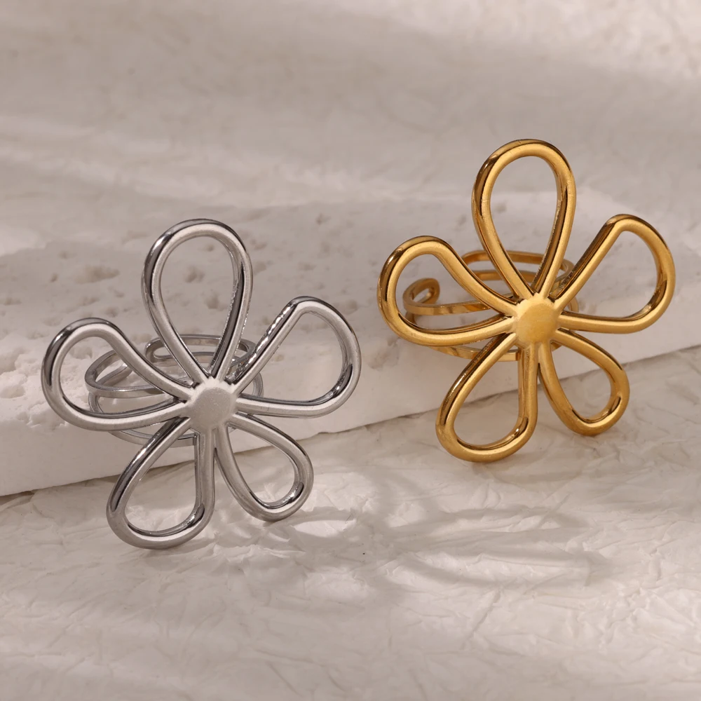 Minimalist Flower Rings for Women Hollow Flora Stainless Steel Ring 2024 Trend Statement Aesthetic Jewelry Wedding Couple Band Minimalist Flower Rings for Women Hollow Flora Stainless Steel Ring 2024 Trend Statement Aesthetic Jewelry Wedding Couple Band