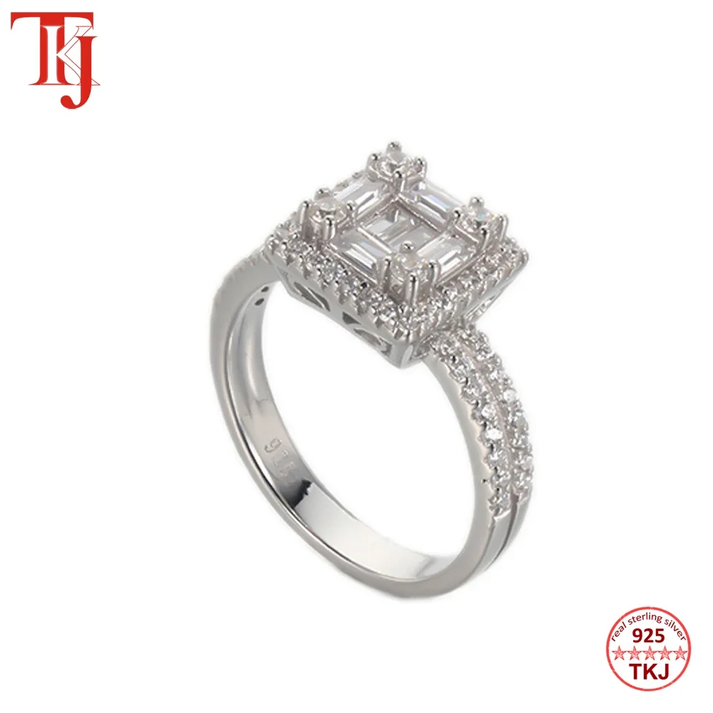 

TKJ 925 Sterling Silver Delicate Rectangle Zirconia Ring Romantic Bride Women's Wedding Anniversary Gift Luxury Fine Jewelry