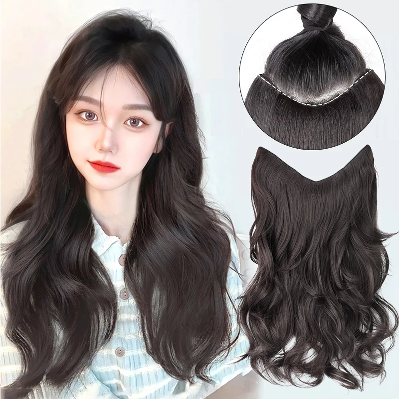 

PAGEUP Synthetic Women's V-Shaped Long Hair Extension Wig high Layered Hair Extension Hair Pad Fluffy Top Increase Hair Volume