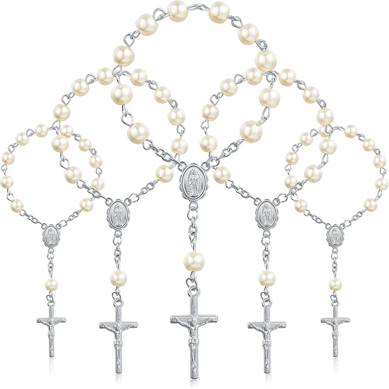 

120Pcs Baptism Rosary Beads Finger Baptism Rosaries Faux Pearls For Baptism Favors Christening Favors Communion Favors